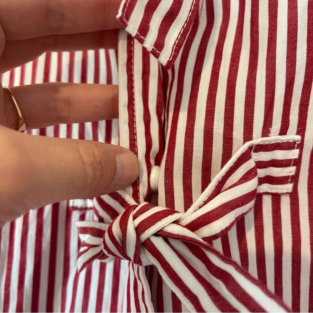 Velvet Heart Striped Top sz Medium Red White Bow Front Cropped Puff Sleeve - Picture 6 of 9